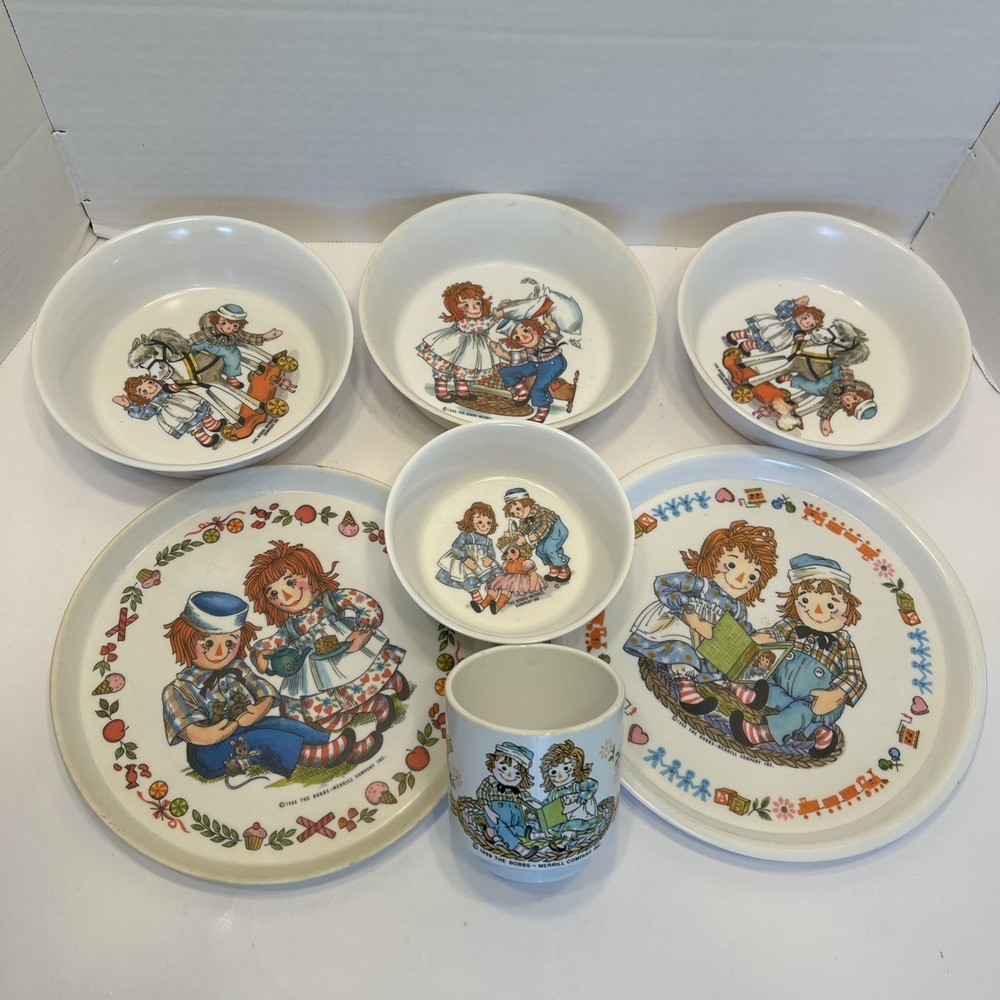 Oneida Deluxe/Ware Dish Set 1969 7 pc Raggedy Ann & Andy Vintage Cup Bowl Plate
